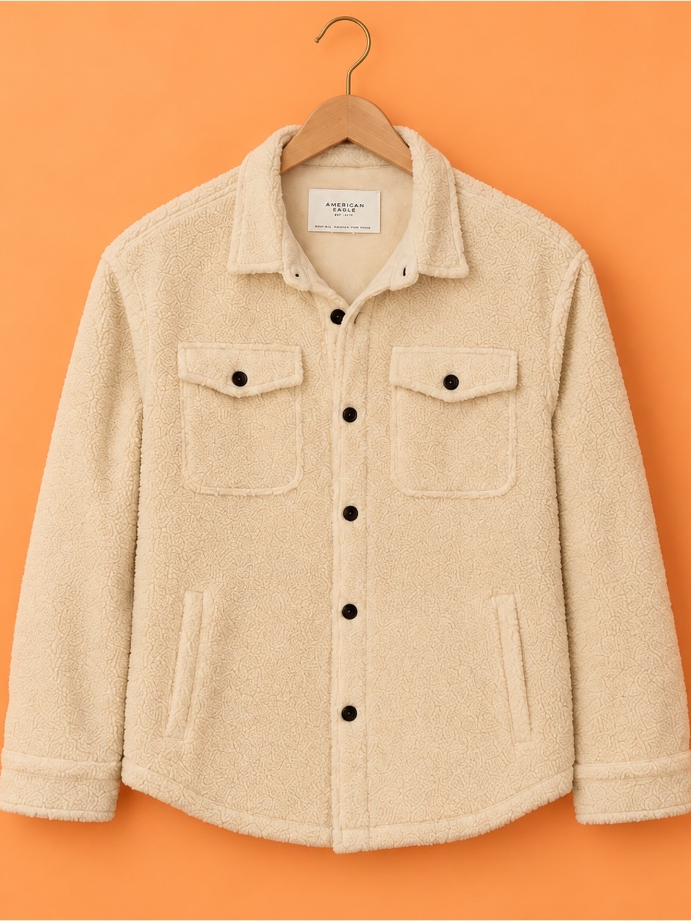 American Eagle Outfitters Cream Sherpa Shirt Jacket